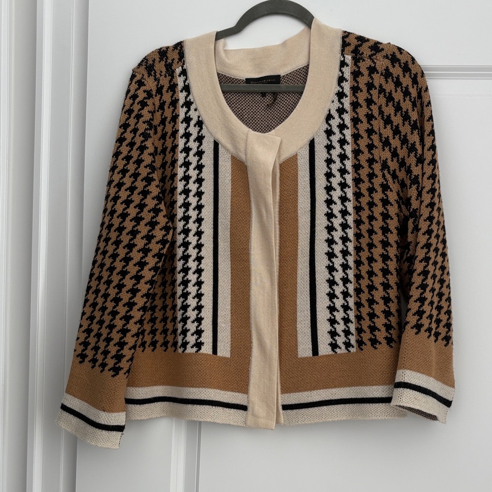 Donna Karan Black and Tan Houndstooth Cardigan